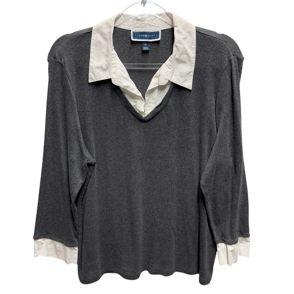Pure Cotton Layered Shirt Knit Sweater